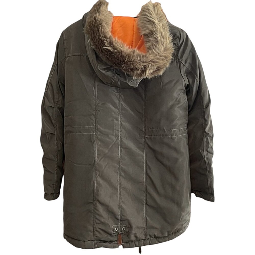 Out & About Heavyweight Faux Fur Hood Parka Olive/Orange Coat – Warm & Durable - Picture 6 of 7